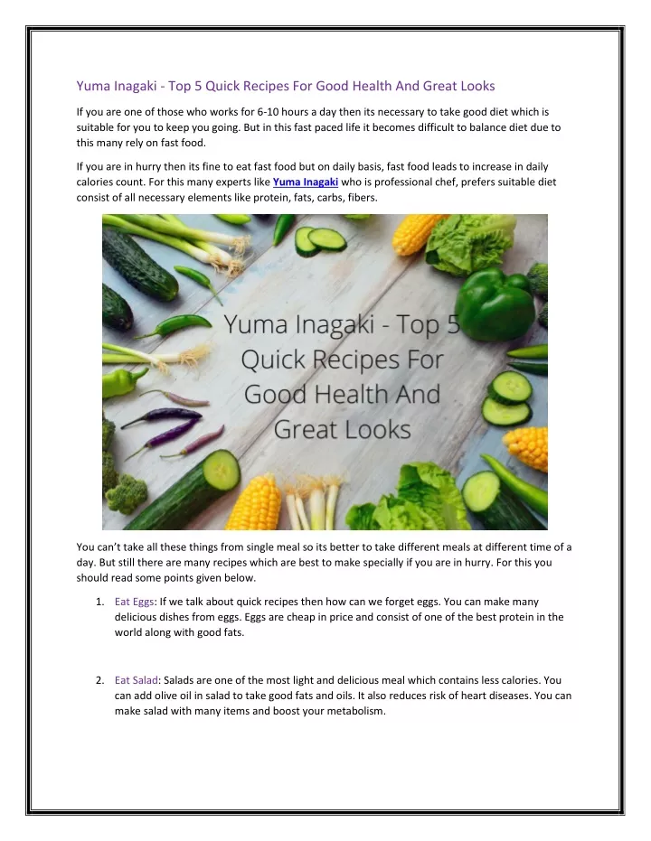 yuma inagaki top 5 quick recipes for good health