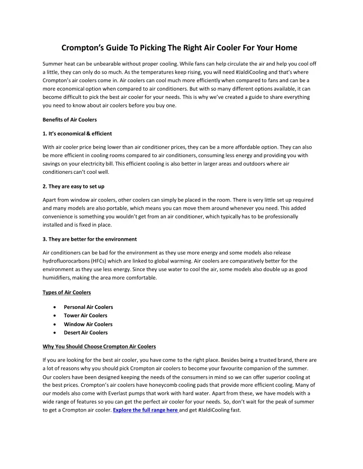 crompton s guide to picking the right air cooler