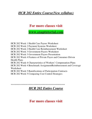 HCR 202 Exciting Teaching / snaptutorial.com
