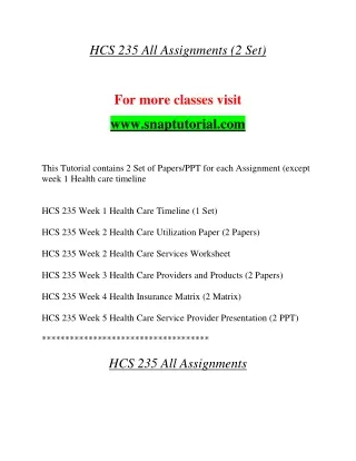 HCS 235 Exciting Teaching / snaptutorial.com