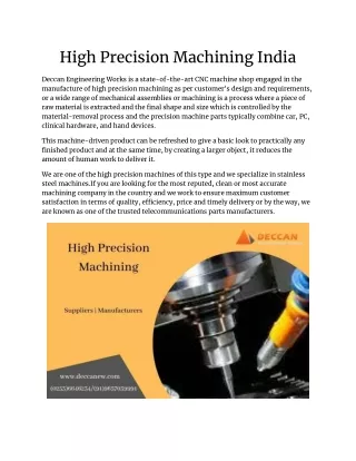 high precision machining india
