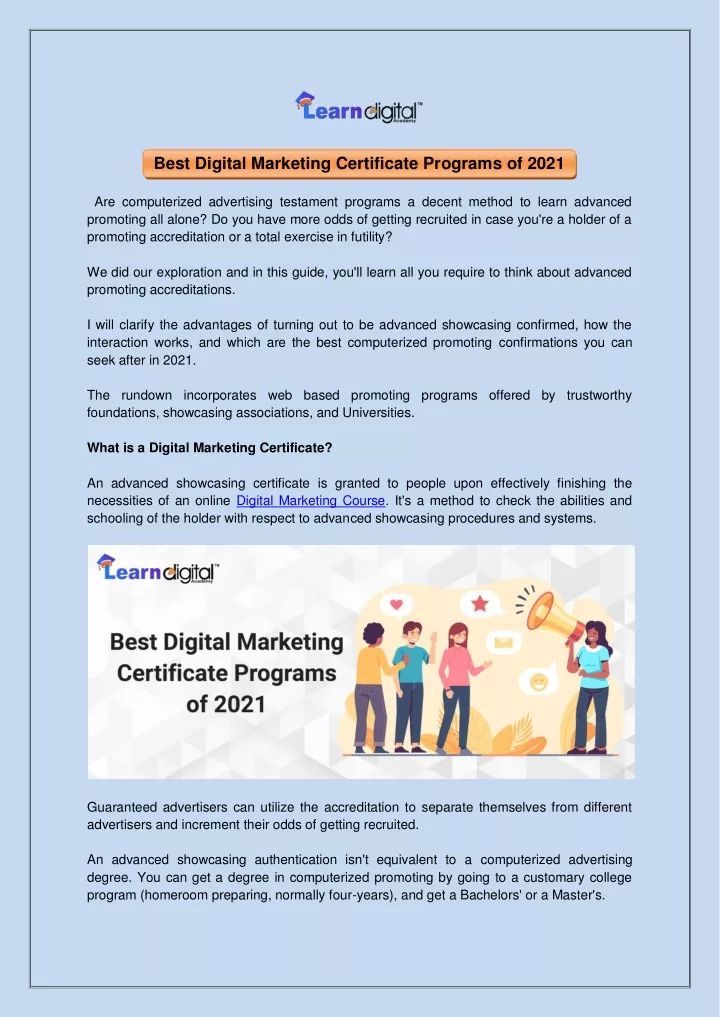 Ppt best digital marketing certificate programs of 2021 powerpoint
