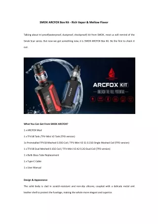 smok arcfoxbox kit rich vapor mellow flavor