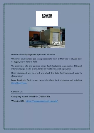 Diesel Fuel Tanks | powercontinuity.co.uk