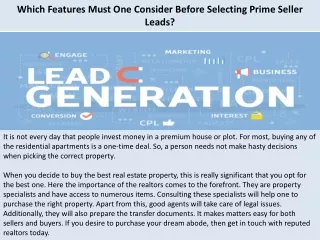 which features must one consider before selecting prime seller leads