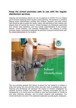 Keep the school premises safe to use with the regular disinfection services