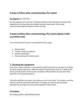 4 steps to follow when commissioning a plc system