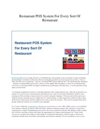 Restaurant POS System For Every Sort Of Restaurant