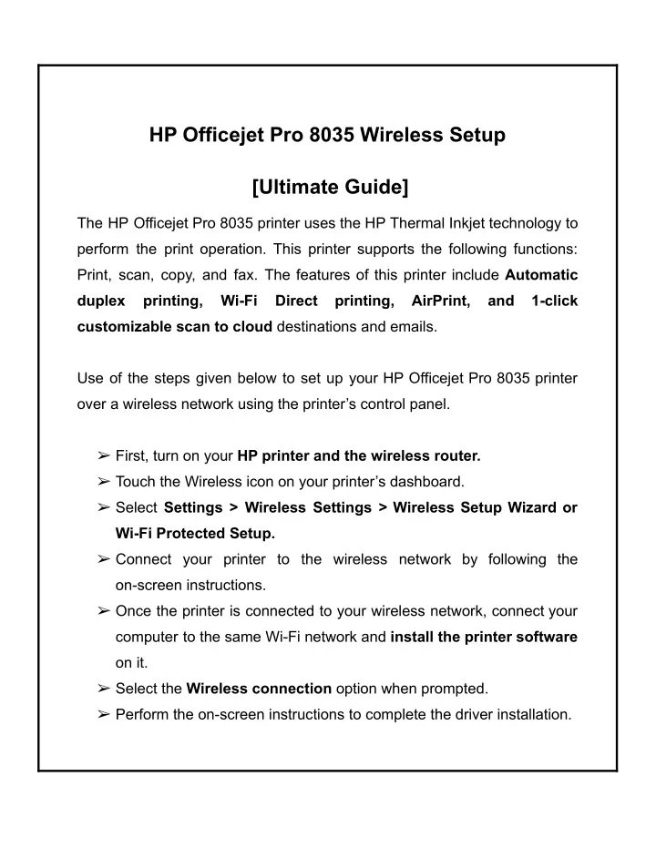 hp officejet pro 8035 wireless setup