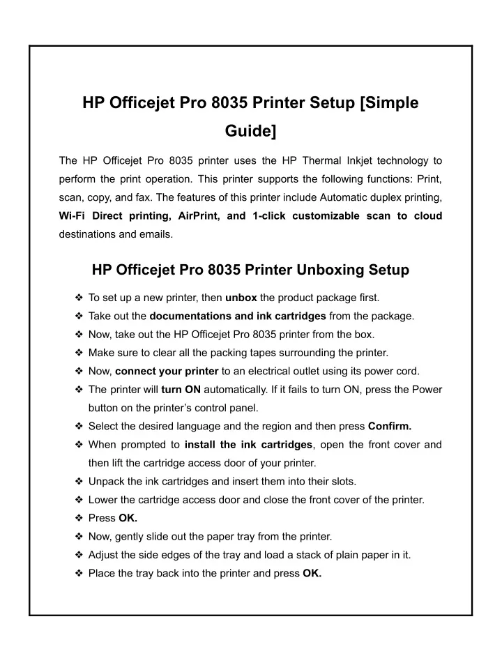 hp officejet pro 8035 printer setup simple