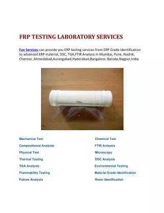 Composite,FRP,FTIR,TGA,DSC,Mechanical Testing Lab, Chennai, Pune,Hyderabad,Banglore,India