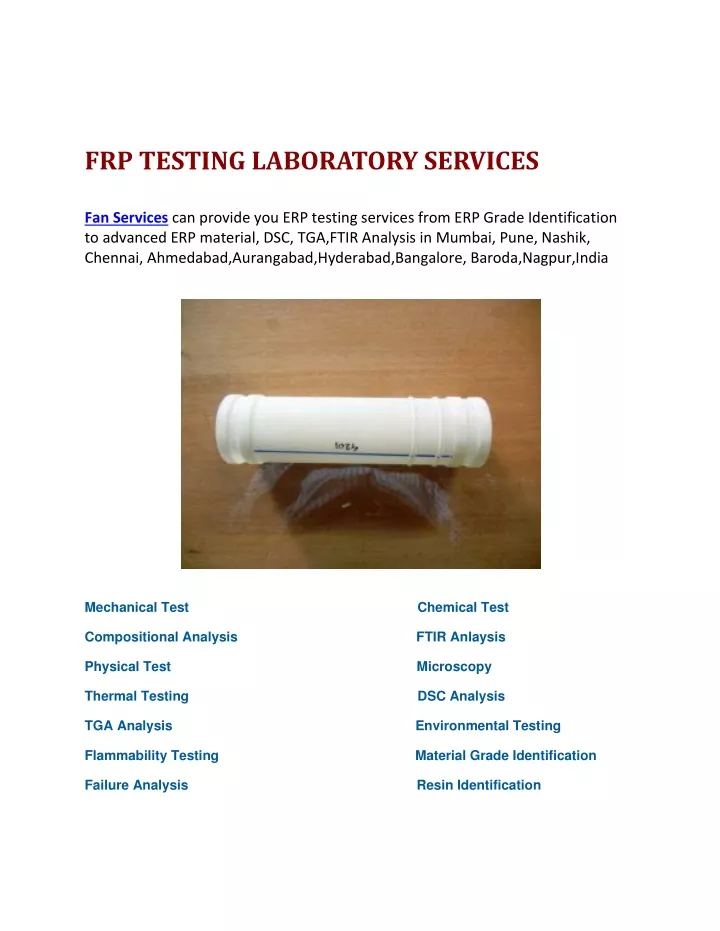frp testing laboratory services fan services