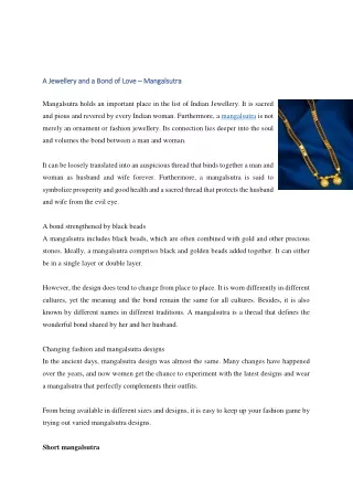 A Jewellery and a Bond of Love – Mangalsutra