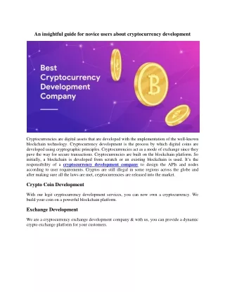 An insightful guide for novice users about cryptocurrency development