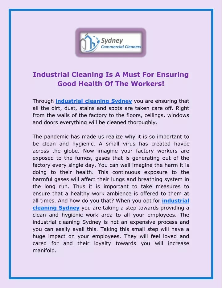 industrial cleaning is a must for ensuring good