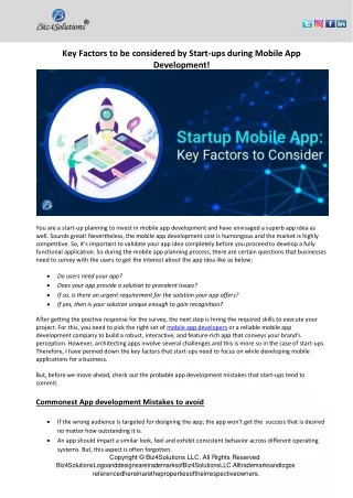 key factors to be considered by start ups during