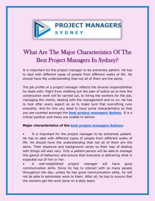 What Are The Major Characteristics Of The Best Project Managers In Sydney?