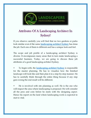 Attributes Of A Landscaping Architect In Sydney!