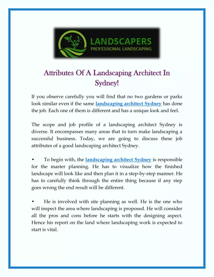 attributes of a landscaping architect