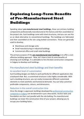 Exploring Long-Term Benefits of Pre-Manufactured Steel Buildings