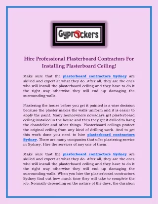 hire professional plasterboard contractors