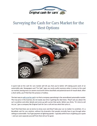 Surveying the Cash for Cars Market for the Best Options