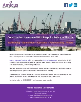 Construction Insurance With Bespoke Policy In The UK