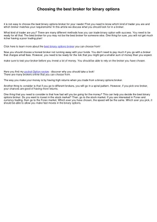 Best Broker for binary options