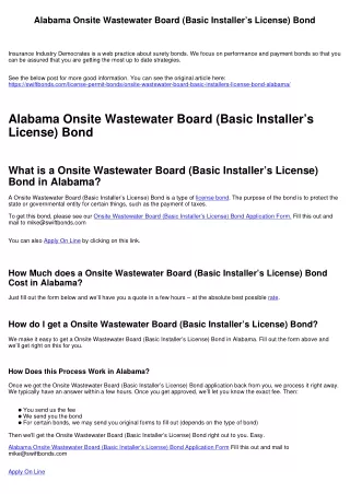 Alabama Onsite Wastewater Board (Basic Installer’s License) Bond