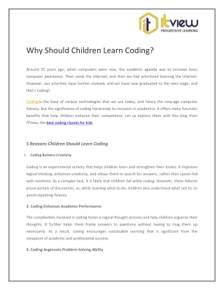 Why Should Children Learn Coding?