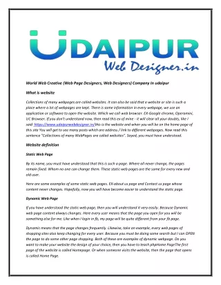 World Web Creative (Web Page Designers, Web Designers) Company In udaipur