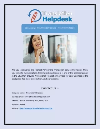 Best Language Translation Services Usa | Translation Helpdesk