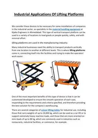 Industrial Applications Of Lifting Platforms