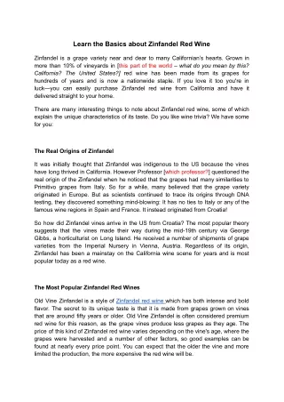 learn the basics about zinfandel red wine