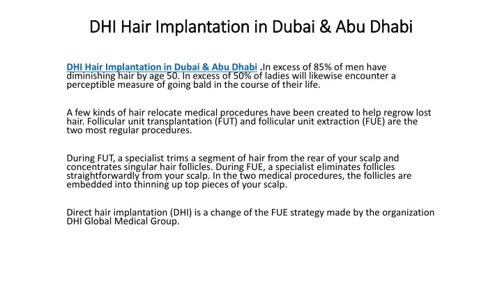 dhi hair implantation in dubai abu dhabi