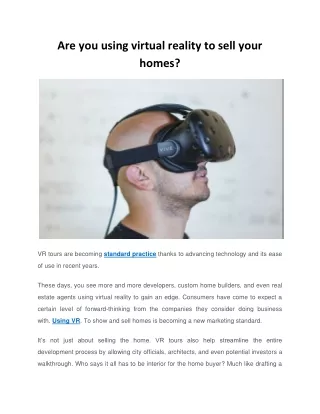 are you using virtual reality to sell your homes