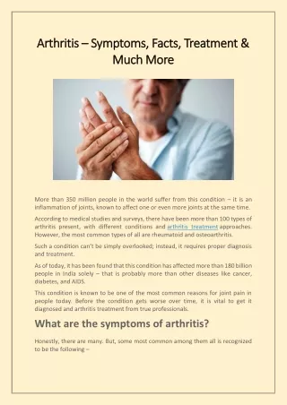 Arthritis – Symptoms, Facts, Treatment & Much More