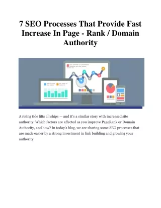 7 SEO Processes That Provide Fast Increase In Page