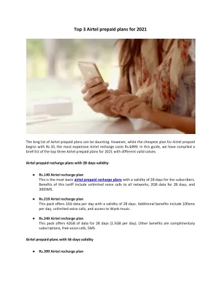 top 3 airtel prepaid plans for 2021