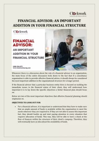 Financial Advisor: An Important Addition In Your Financial Structure