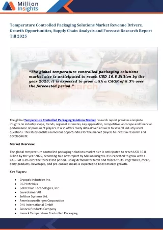 temperature controlled packaging solutions market