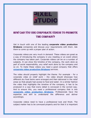 How Can You Use Corporate Videos To Promote The Company?