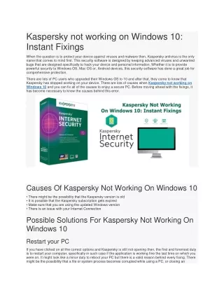 Kaspersky not working on Windows 10: Instant Fixings