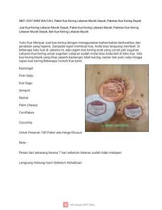 0821-2247-6969 WA/CALL Paket Kue Kering Lebaran Murah Depok, Paketan Kue Kering Depok