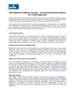 QA Software Testing Training – An Amazing Career Option for Fresh Aspirants