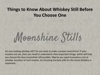 Things to Know About Whiskey Still Before You Choose One