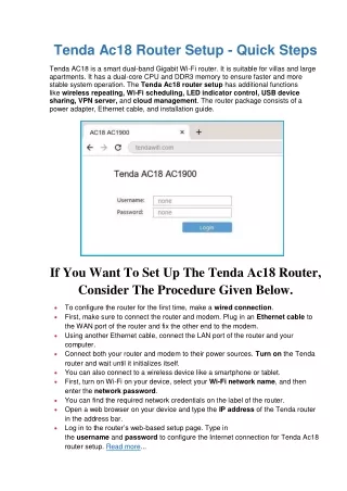 tenda ac18 router setup quick steps