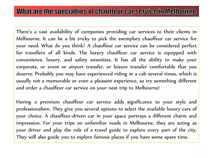 what are the specialties of chauffeur car service