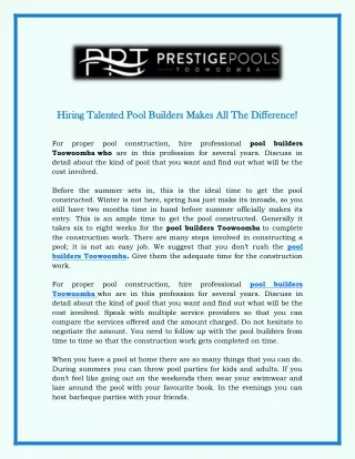 Hiring Talented Pool Builders Makes All The Difference!
