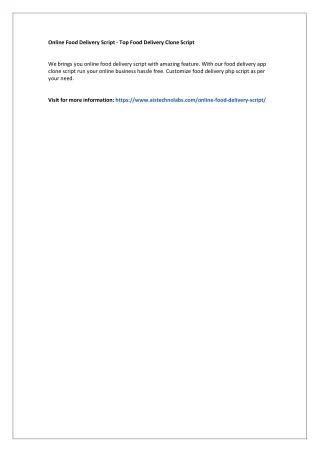 Online Food Delivery Script - Top Food Delivery Clone Script